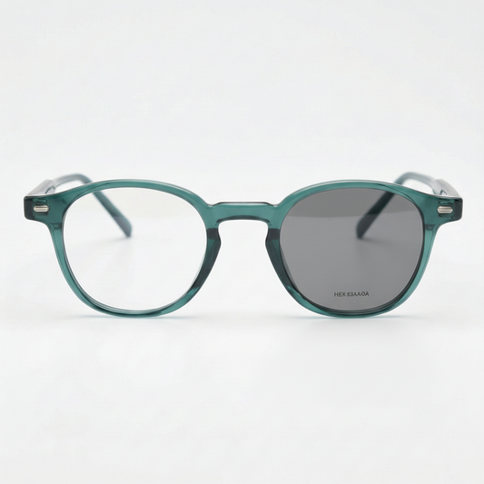 Tina Grey Photochromic Lens Glasses - Green Round TR90 Frame - Front View