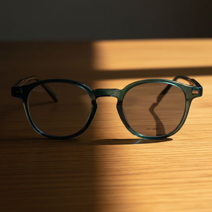 Tina Grey Photochromic Lens Glasses - Green Round TR90 Frame - Lifestyle Shot