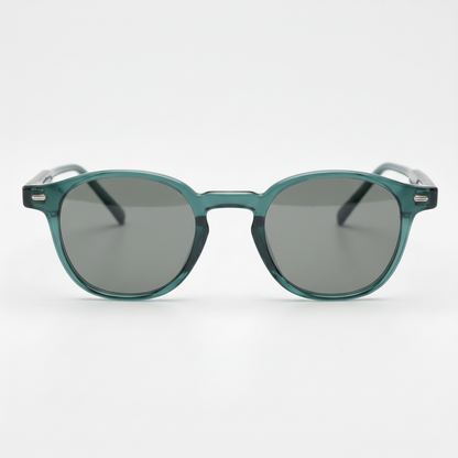 Tina Grey Tinted Lens Sunglasses - Green Round TR90 Frame - Front View