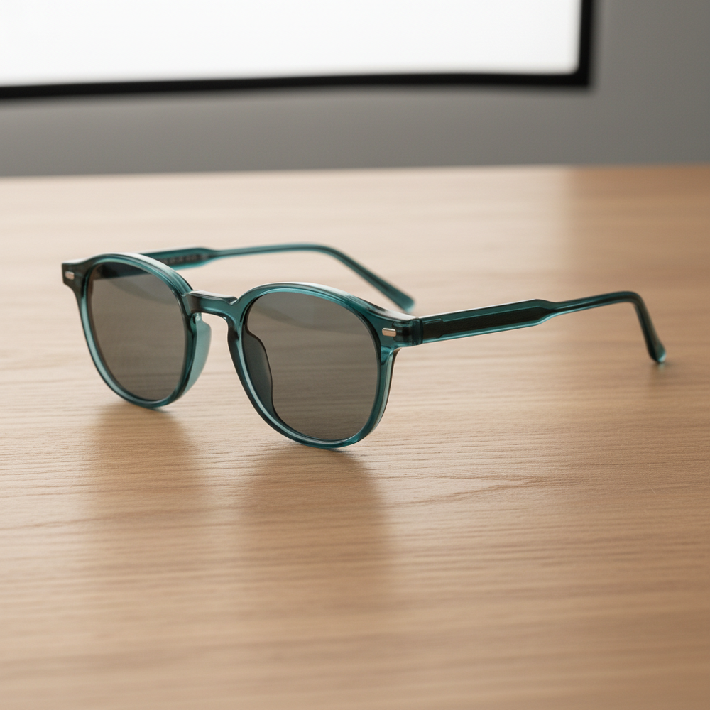 Tina Grey Tinted Lens Sunglasses - Green Round TR90 Frame