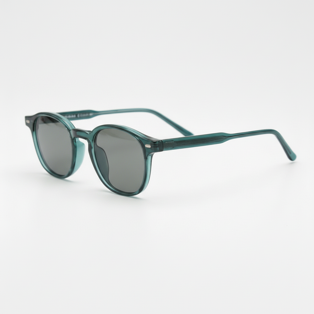 Tina Grey Tinted Lens Sunglasses - Green Round TR90 Frame - Side View
