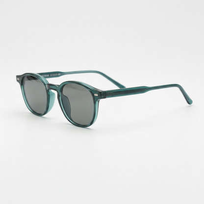 Tina Grey Tinted Lens Sunglasses - Green Round TR90 Frame - Side View