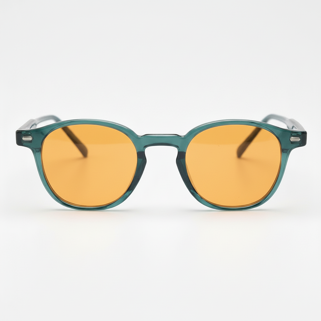 Tina Orange Tinted Lens Sunglasses - Green Round TR90 Frame - Front View