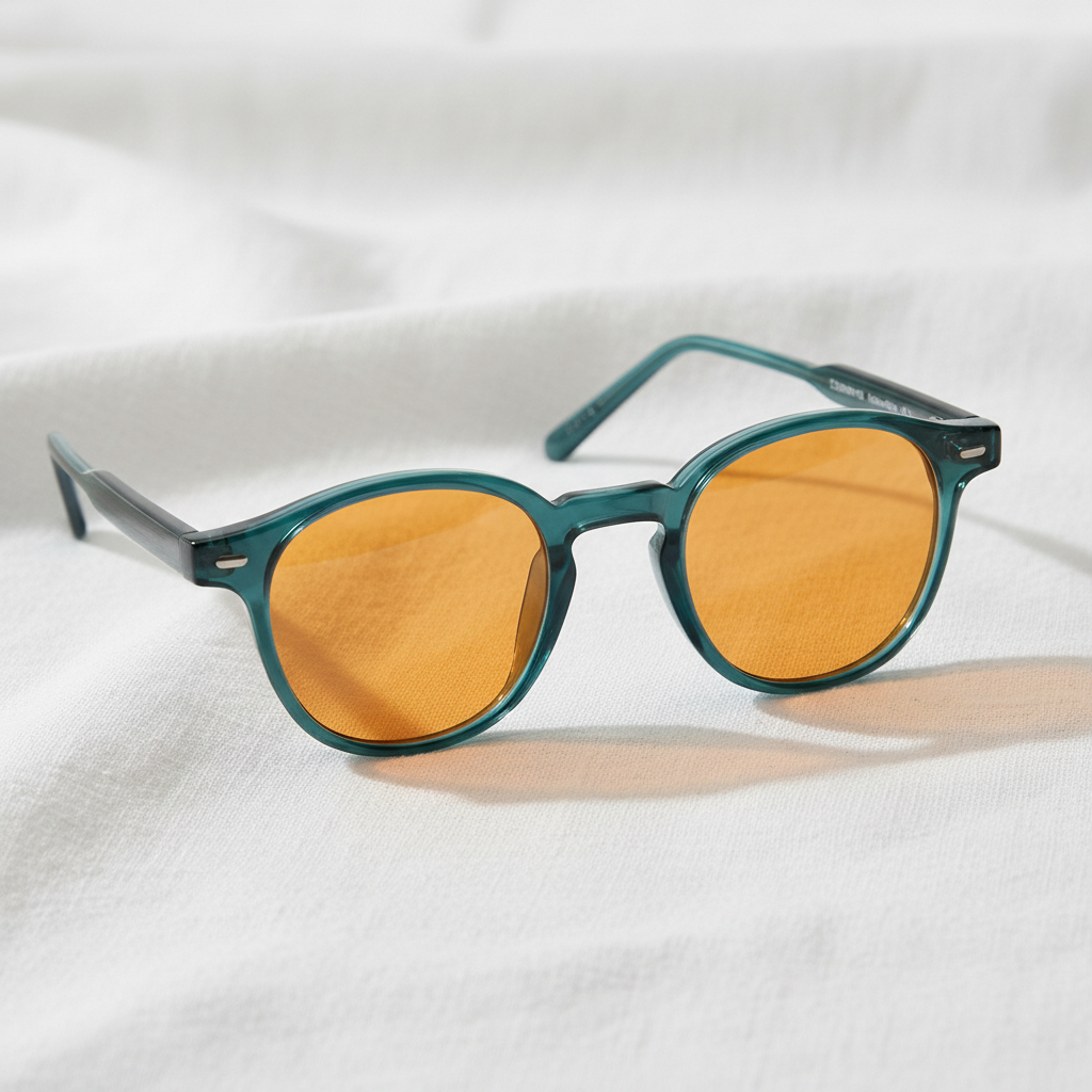 Tina Orange Tinted Lens Sunglasses - Green Round TR90 Frame - Lifestyle Shot