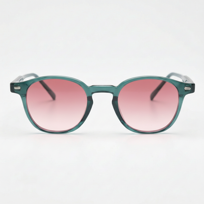 Tina Pink Gradient Lens Sunglasses - Green Round TR90 Frame - Front View