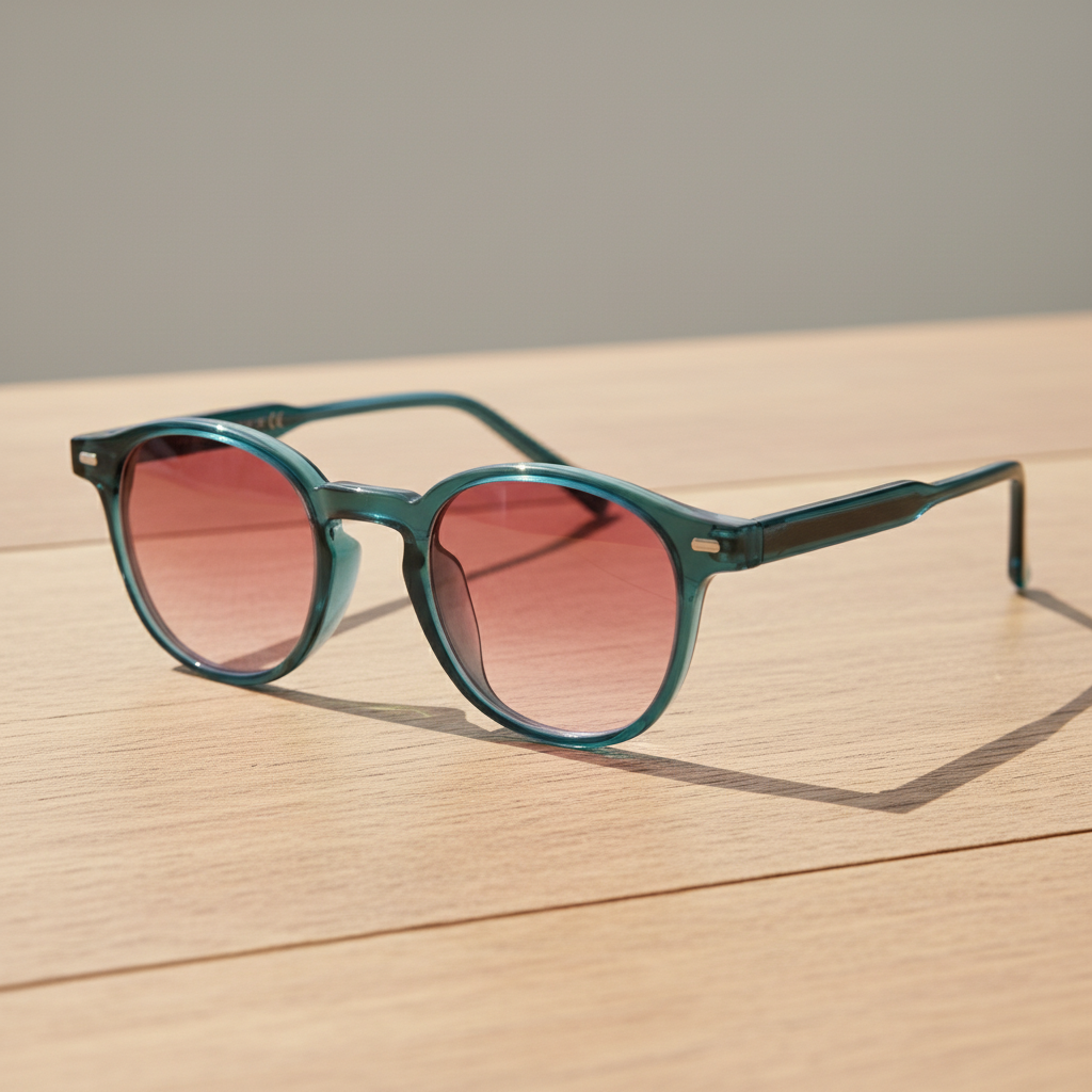 Tina Pink Gradient Lens Sunglasses - Green Round TR90 Frame - Lifestyle Shot