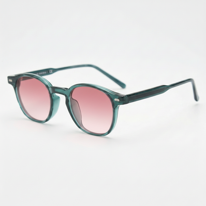 Tina Pink Gradient Lens Sunglasses - Green Round TR90 Frame - Side View