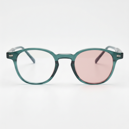 Tina Pink Photochromic Lens Glasses - Green Round TR90 Frame - Front View