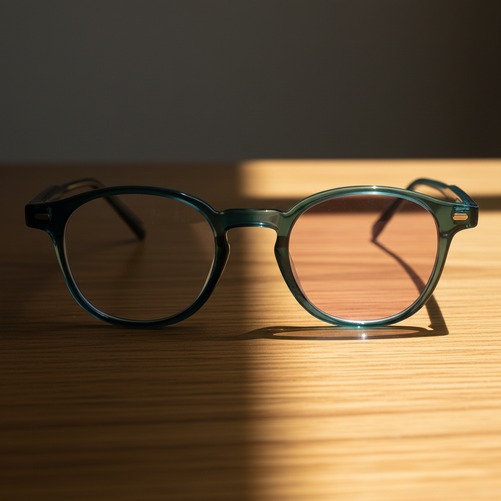 Tina Pink Photochromic Lens Glasses - Green Round TR90 Frame