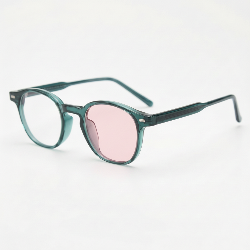 Tina Pink Photochromic Lens Glasses - Green Round TR90 Frame - Side View