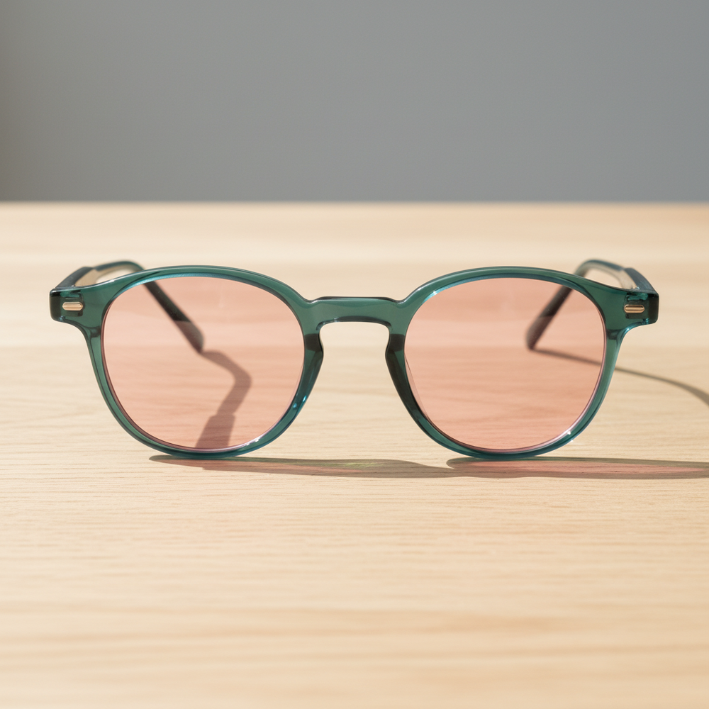 Tina Pink Tinted Lens Sunglasses - Green Round TR90 Frame