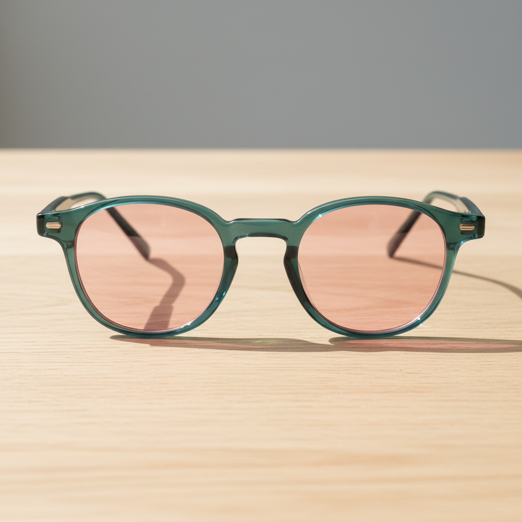 Tina Pink Tinted Lens Sunglasses - Green Round TR90 Frame - Lifestyle Shot