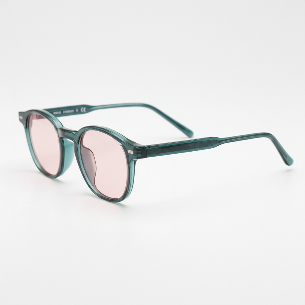 Tina Pink Tinted Lens Sunglasses - Green Round TR90 Frame - Side View