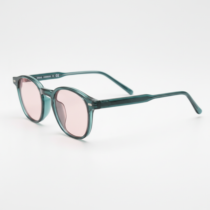 Tina Pink Tinted Lens Sunglasses - Green Round TR90 Frame - Side View