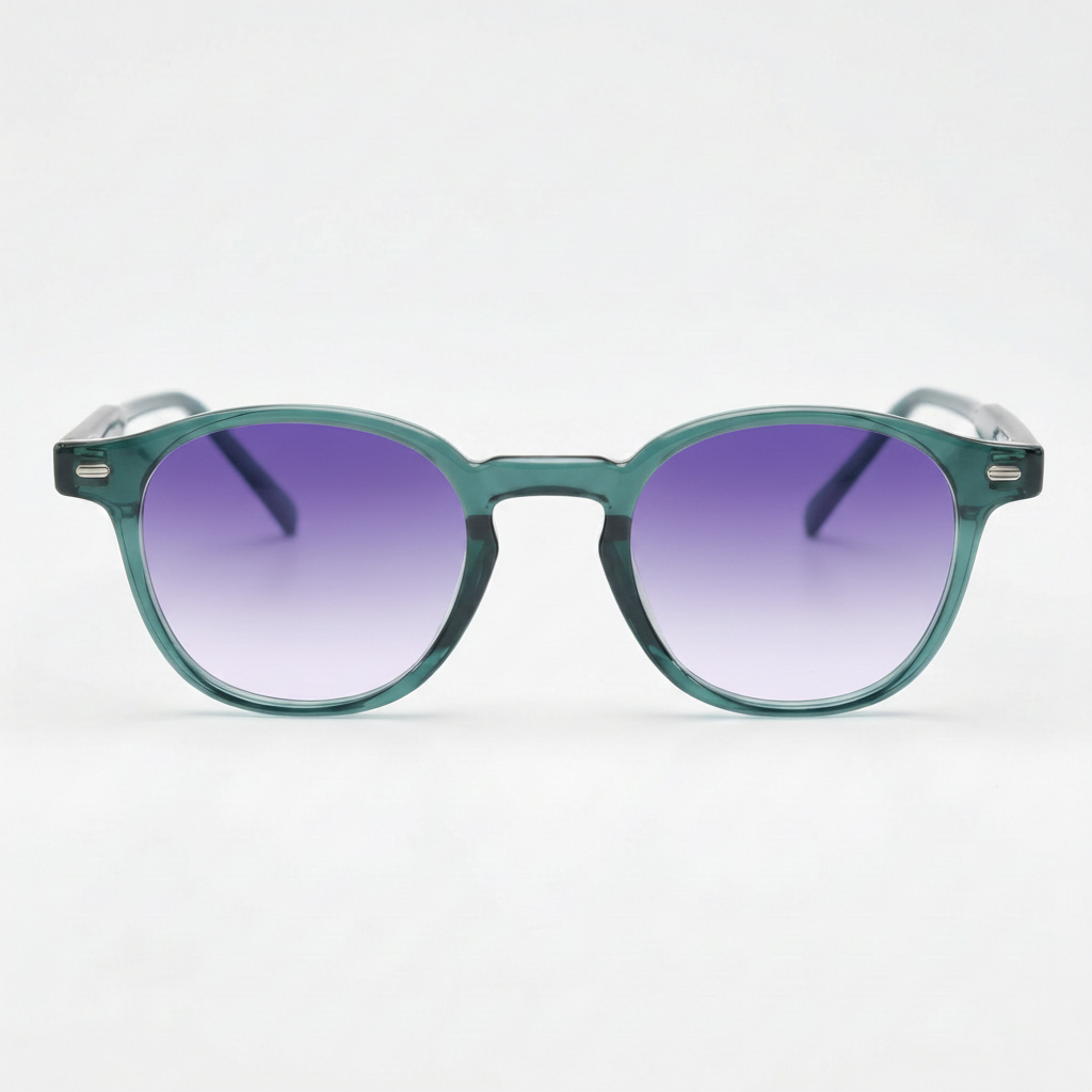 Tina Purple Gradient Lens Sunglasses - Green Round TR90 Frame - Front View