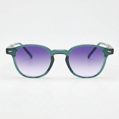 Tina Purple Gradient Lens Sunglasses - Green Round TR90 Frame - Front View