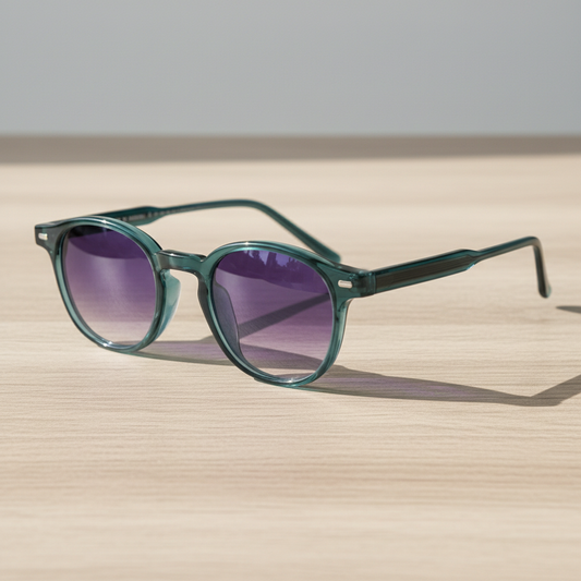 Tina Purple Gradient Lens Sunglasses - Green Round TR90 Frame - Lifestyle Shot