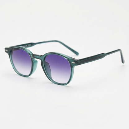 Tina Purple Gradient Lens Sunglasses - Green Round TR90 Frame - Side View