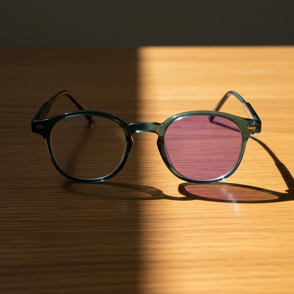 Tina Purple Photochromic Lens Glasses - Green Round TR90 Frame