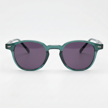 Tina Purple Tinted Lens Sunglasses - Green Round TR90 Frame - Front View