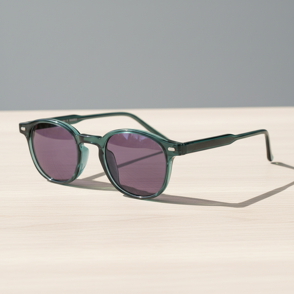 Tina Purple Tinted Lens Sunglasses - Green Round TR90 Frame