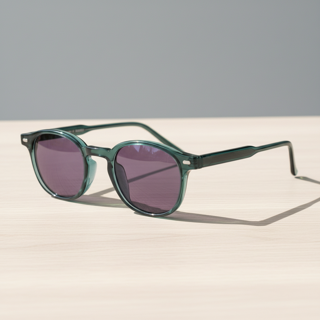 Tina Purple Tinted Lens Sunglasses - Green Round TR90 Frame - Lifestyle Shot