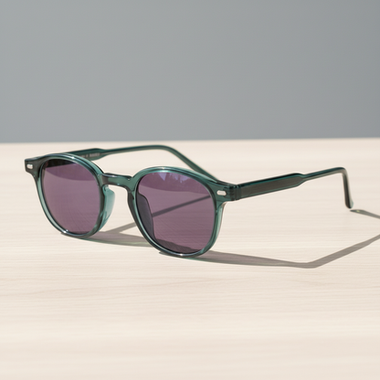 Tina Purple Tinted Lens Sunglasses - Green Round TR90 Frame - Lifestyle Shot