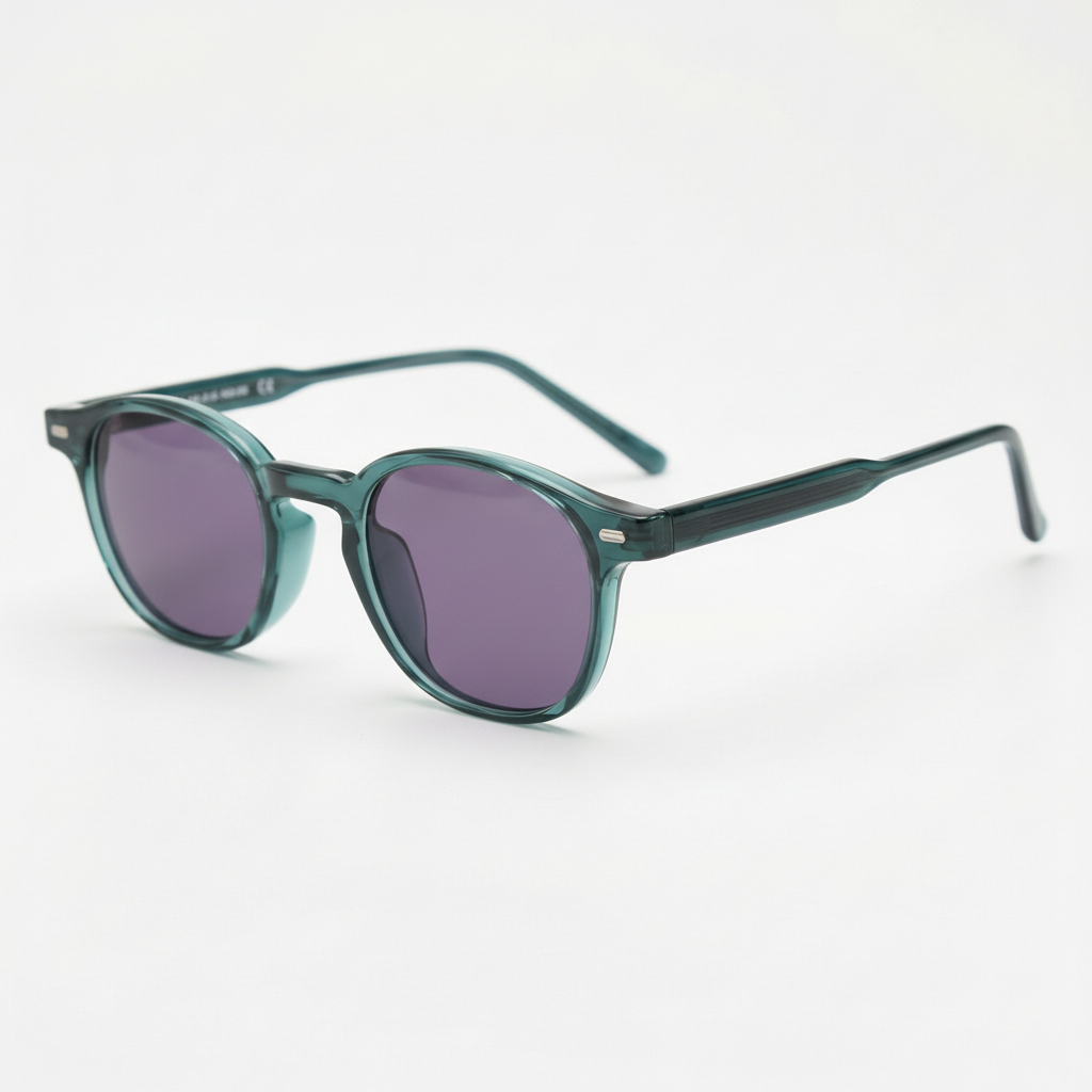 Tina Purple Tinted Lens Sunglasses - Green Round TR90 Frame - Side View