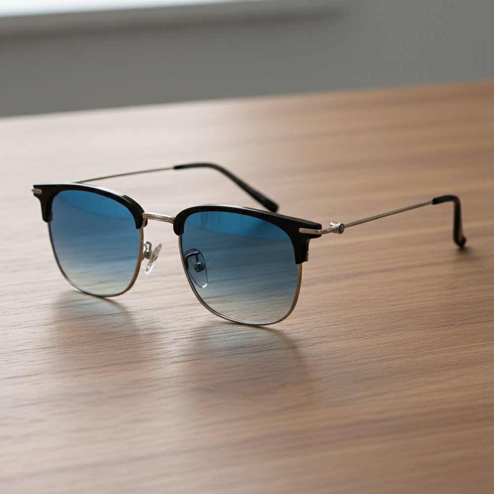 Vicky Blue Gradient Lens Sunglasses - Silver Browline TR90 Frame