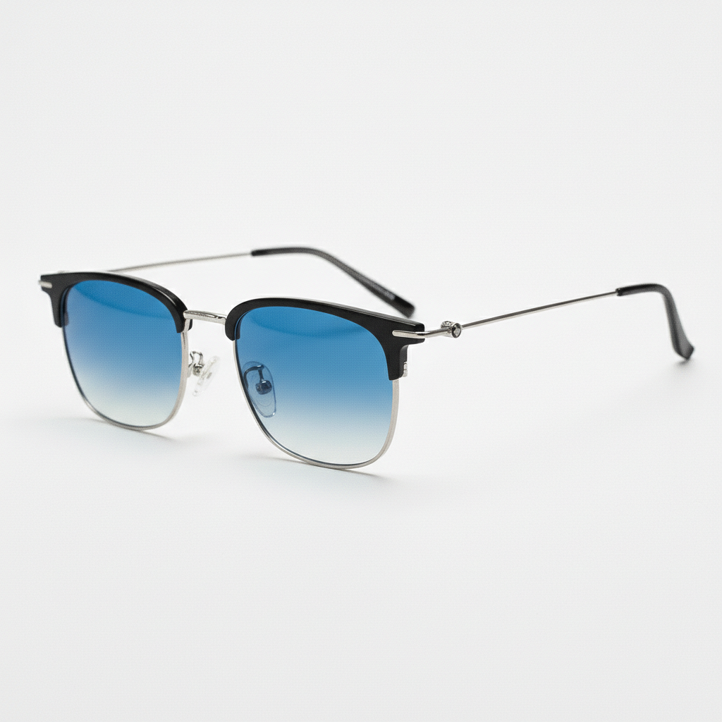 Vicky Blue Gradient Lens Sunglasses - Silver Browline TR90 Frame - Side View