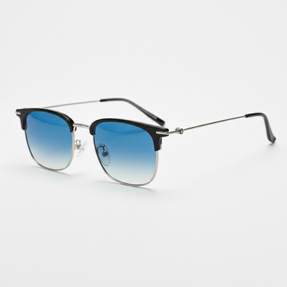 Vicky Blue Gradient Lens Sunglasses - Silver Browline TR90 Frame - Side View