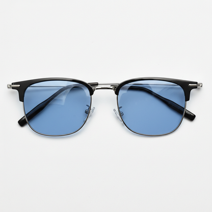 Vicky Blue Tinted Lens Sunglasses - Silver Browline TR90 Frame - Front View