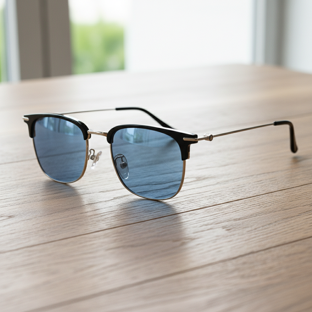 Vicky Blue Tinted Lens Sunglasses - Silver Browline TR90 Frame