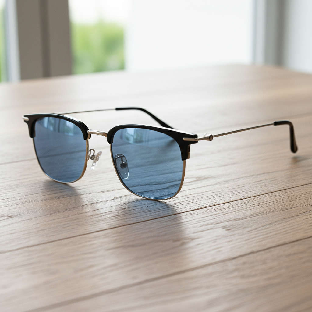 Vicky Blue Tinted Lens Sunglasses - Silver Browline TR90 Frame - Lifestyle Shot