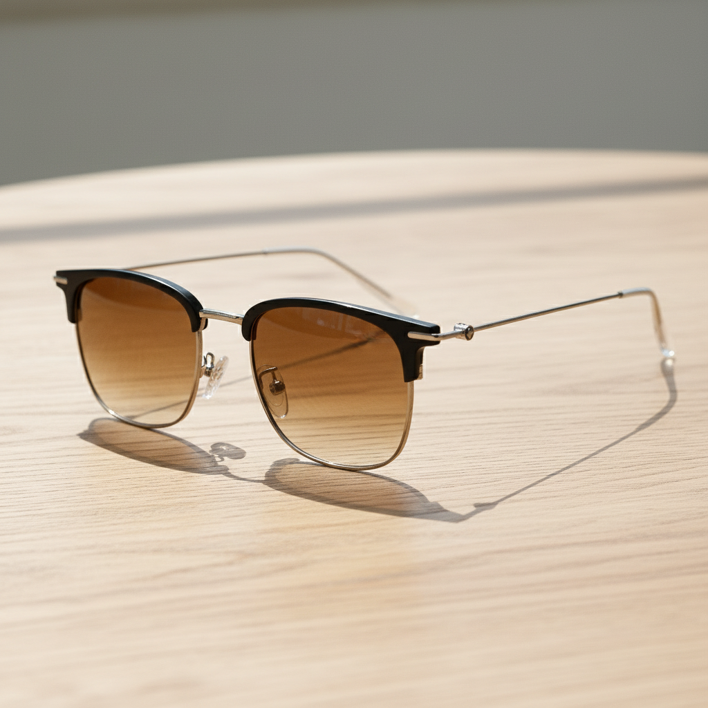 Vicky Brown Gradient Lens Sunglasses - Silver Browline TR90 Frame - Lifestyle Shot