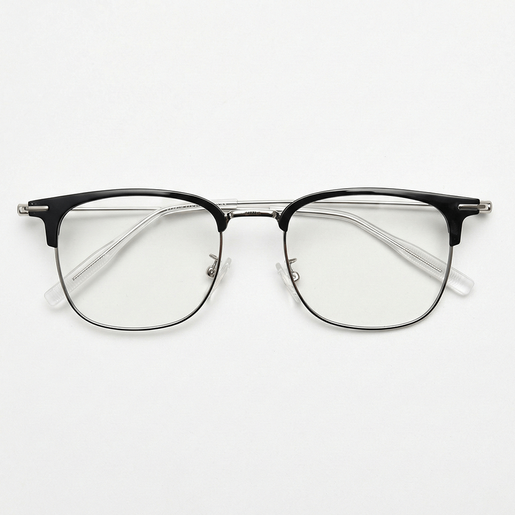 Vicky Clear Lens Glasses - Silver Browline TR90 Frame - Front View