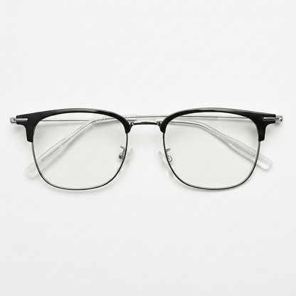 Vicky Clear Lens Glasses - Silver Browline TR90 Frame - Front View