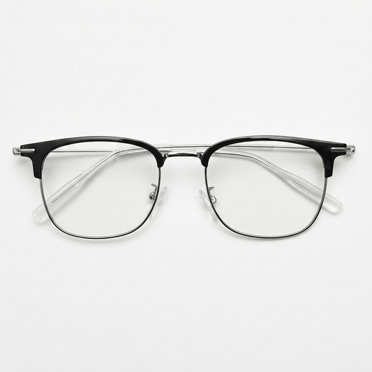 Vicky Clear Lens Glasses - Silver Browline TR90 Frame - Front View