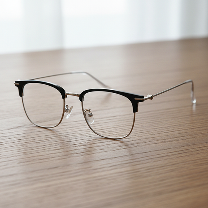 Vicky Clear Lens Glasses - Silver Browline TR90 Frame - Lifestyle Shot
