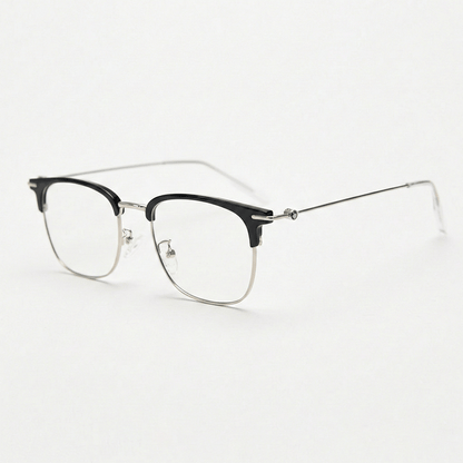 Vicky Clear Lens Glasses - Silver Browline TR90 Frame - Side View