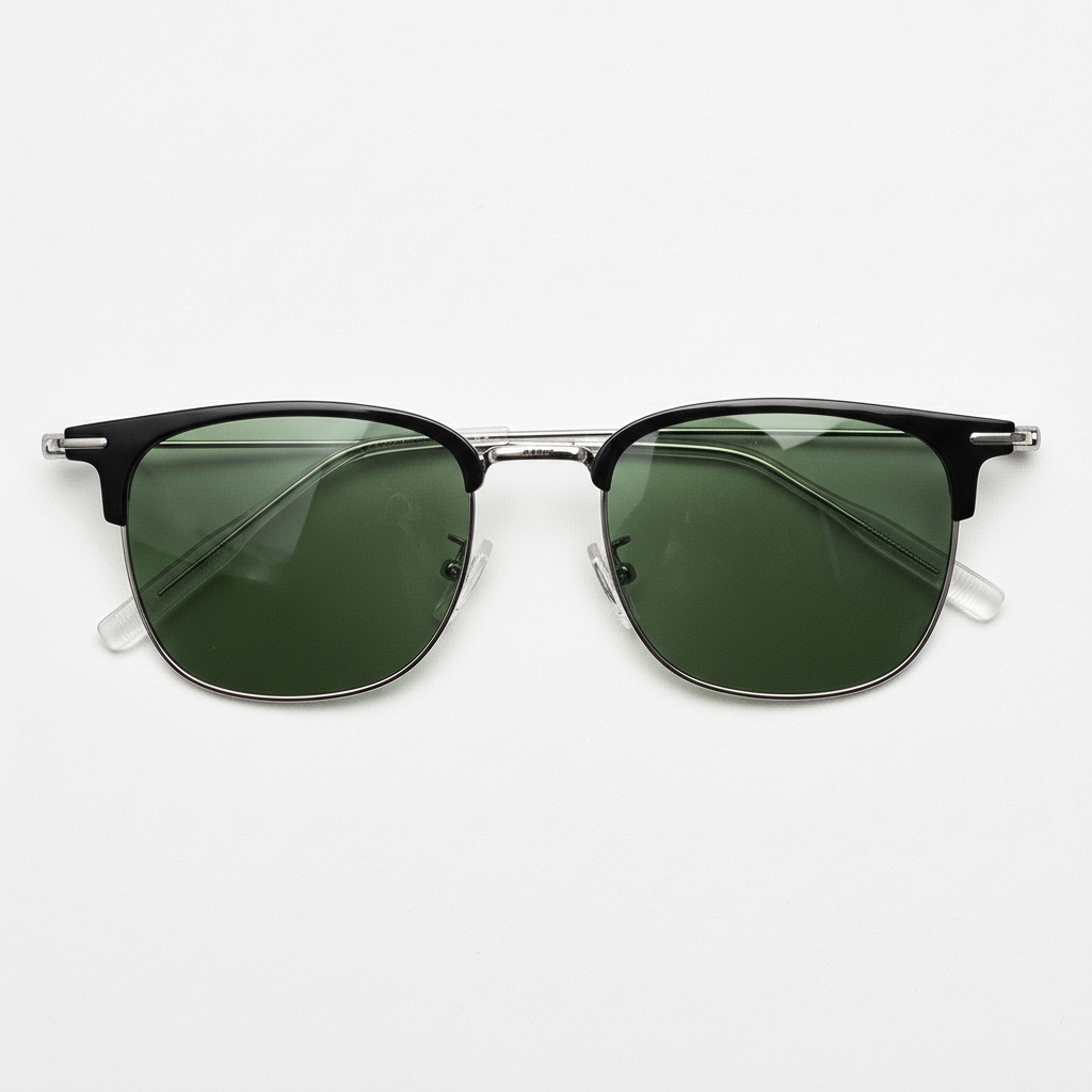 Vicky Green Tinted Lens Sunglasses - Silver Browline TR90 Frame - Front View