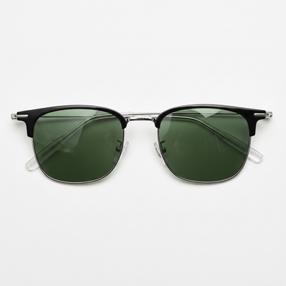 Vicky Green Tinted Lens Sunglasses - Silver Browline TR90 Frame - Front View