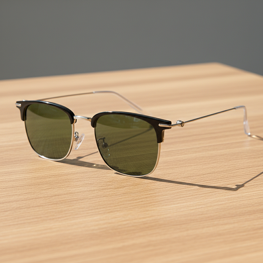 Vicky Green Tinted Lens Sunglasses - Silver Browline TR90 Frame