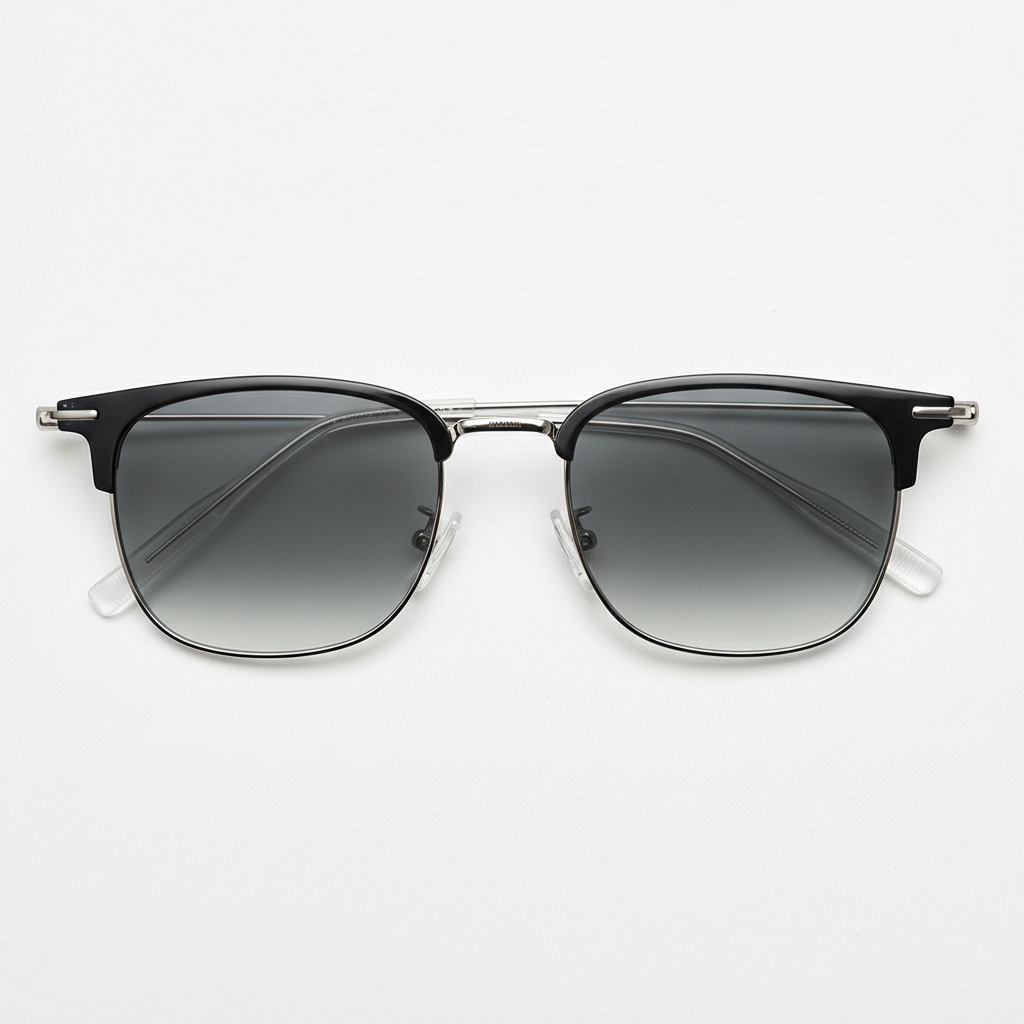 Vicky Grey Gradient Lens Sunglasses - Silver Browline TR90 Frame - Front View