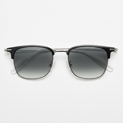 Vicky Grey Gradient Lens Sunglasses - Silver Browline TR90 Frame - Front View