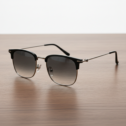 Vicky Grey Gradient Lens Sunglasses - Silver Browline TR90 Frame - Lifestyle Shot