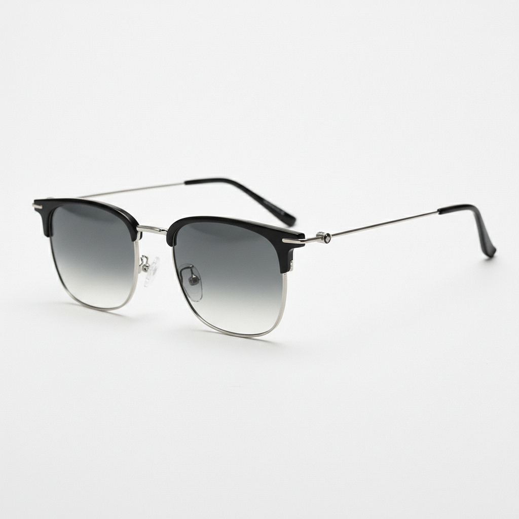 Vicky Grey Gradient Lens Sunglasses - Silver Browline TR90 Frame - Side View