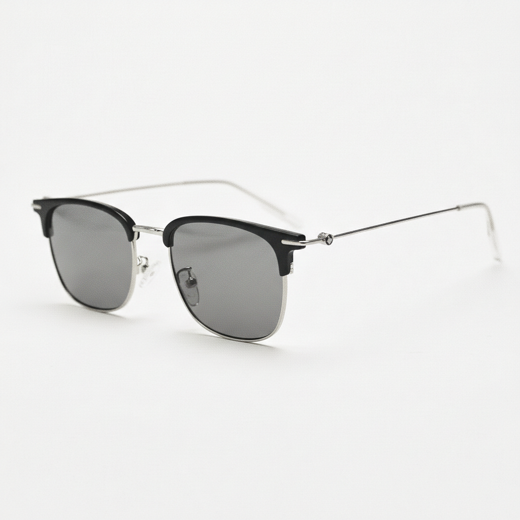 Vicky Grey Tinted Lens Sunglasses - Silver Browline TR90 Frame - Side View