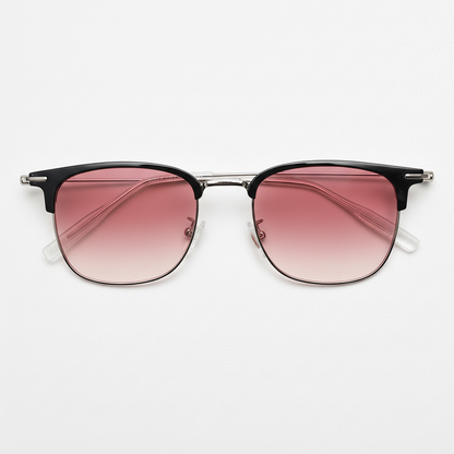 Vicky Pink Gradient Lens Sunglasses - Silver Browline TR90 Frame - Front View