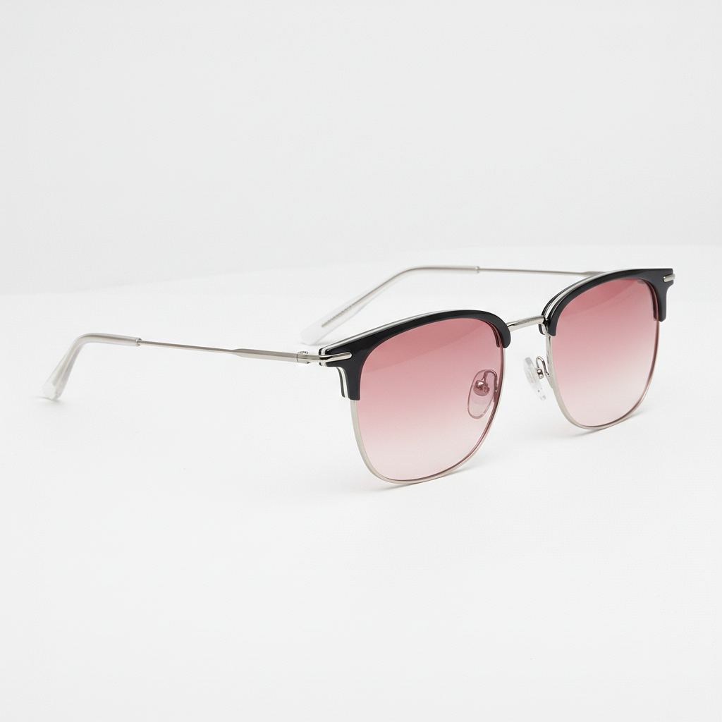Vicky Pink Gradient Lens Sunglasses - Silver Browline TR90 Frame - Side View